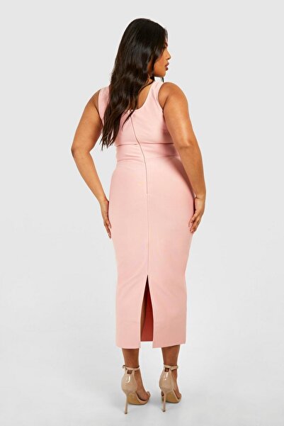 NO BRAND Rochie cocktail tip creion, roz, Midaxi, cu corset și șliț, Boohoo 44