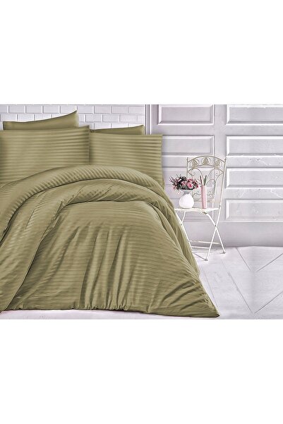 NO BRAND Lenjerie de pat din satin, uni, cu benzi, 160x200, cu dungi, verde m...