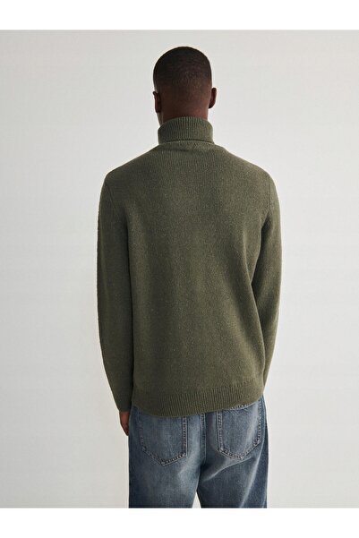 NO BRAND Pulover tricotat verde cu guler rulat, mâneci lungi, Classic Reserve S