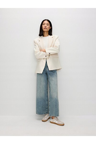 NO BRAND Blazer clasic crem, neted, cu nasturi, mânecă lungă, Reserve XL