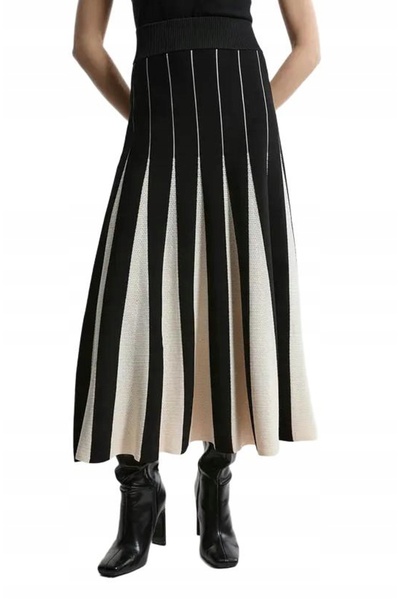 NO BRAND Fustă maxi tricotată crem, în linie A, Czarno, Karen Millen, XS