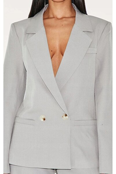 NO BRAND Prettylittlething Blazer clasic gri cu nasturi 38