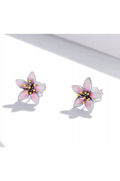 NO BRAND Cercei roz din argint 925 sterling, tip șurub, cu flori, pentru femei
