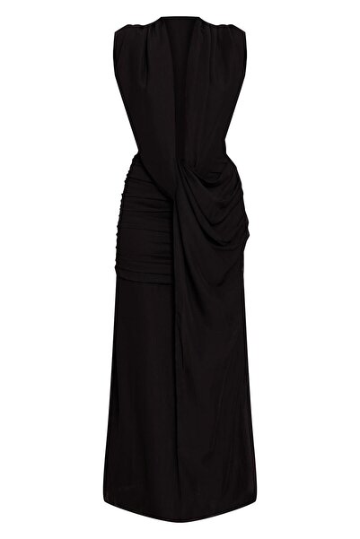 NO BRAND Prettylittlething rochie maxi neagră din plasă cu decolteu adânc în ...