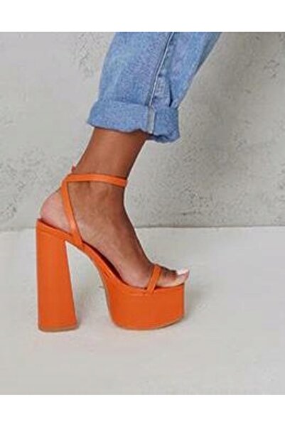NO BRAND Sandale portocalii cu toc bloc și platformă Prettylittlething 38