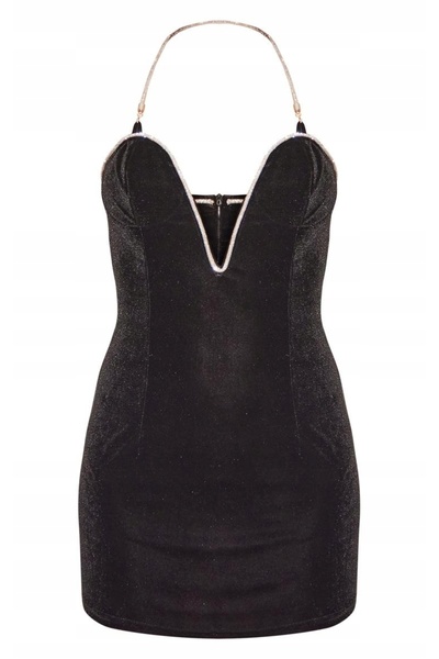 NO BRAND Rochie mini din catifea neagră cu umerii goi prettylittlething 36