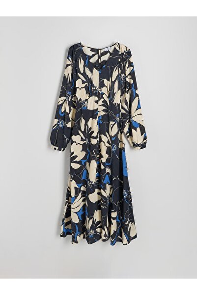 NO BRAND Rochie midaxi din viscoză multicoloră, cu mâneci lungi evazate, cu m...