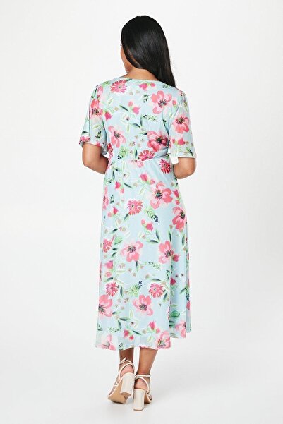 NO BRAND Rochie Midaxi albastră cu imprimeu floral, mânecă scurtă, Wallis, pl...