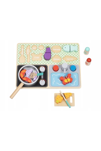 NO BRAND Bucătărie de lemn Tooky Toy cu accesorii - Set Micul Bucătar