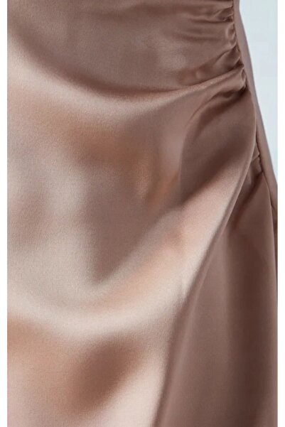NO BRAND Rochie de satin bej asimetrică pe un umăr, drapată, Coast 38
