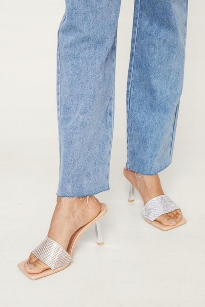 NO BRAND Pantofi clasici slip-on bej, cu decorațiuni, cu toc înalt, culoare t...