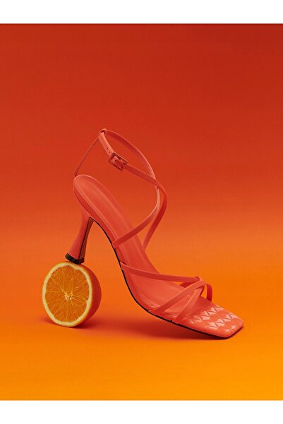 NO BRAND Sandale portocalii cu toc stiletto, închidere cu cataramă, 37