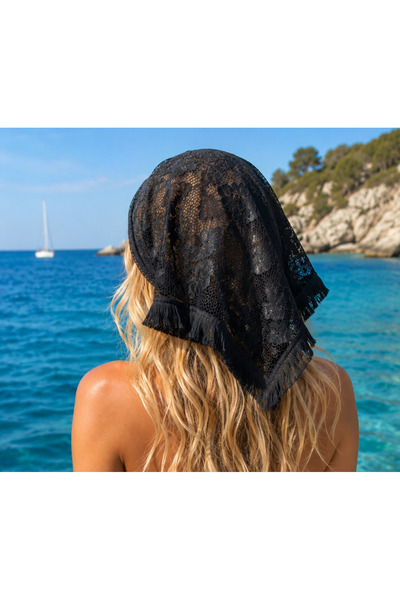 VİSKOYAT Lace Bandana Scarf Lace Scarf Black Bandana 80*55cm