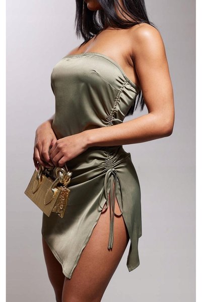 NO BRAND Rochie mini din satin verde cu șliț și șnur, prettylittlething 38