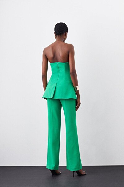 NO BRAND Salopetă verde lungă, slim-fit, cu nasturi, cu umerii goi, Karen Mel...