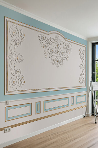 dreamwall Pastel Fonlu Barok Rölyef ve Lambri Desenli Tek Parça Tekstil Duvar...