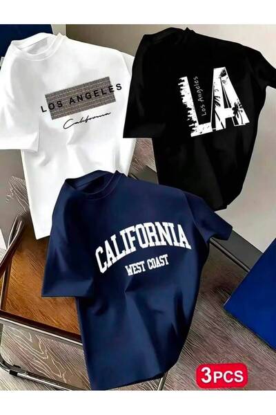 MORNİNG KİDS Μπλουζάκι για αγόρια με στάμπα California και Los Angeles, 3 τεμ...