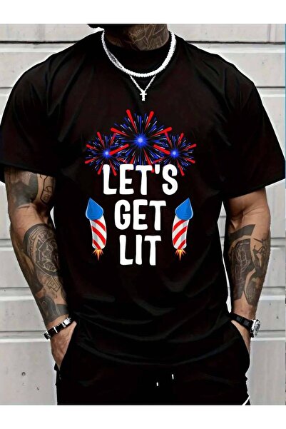 Astogria13 تي شيرت من القطن بنسبة 100% بطبعة Let's Get Lit 4th Of July With F...