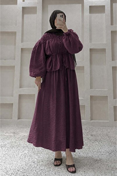lamelif Drawstring Button Detailed Suit in Plum Color