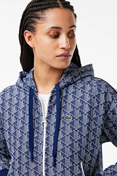 Lacoste Womens Regular Fit Monogram Sweatshirt Hooded Women's Sweatshirt Blue