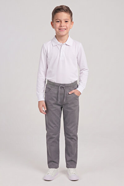 nacar çarşı Boys' White Long Sleeve Polo Collar T-Shirt Gray Ribbed Waist Can...
