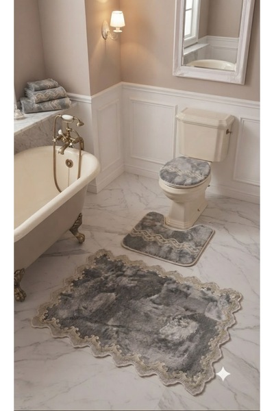 DECORA CASA HOME COLLECTİON طقم سجادة حمام مكون من 3 قطع بتفاصيل من الدانتيل،...