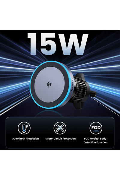 JohnTerra Suport Auto cu Incarcare Wireless Ugreen, 35970, pentru Grila de Ventilatie, Qi2, 15W, Gri