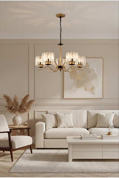 Elizim Home Lighting Eskitme Line 5'li Modern Cam'lı Sarkıt Avize - Salon, Ot...