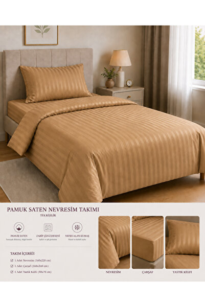 Vintero Home طقم غطاء لحاف مفرد من الساتان القطني 100% مقاس 160x220 سم