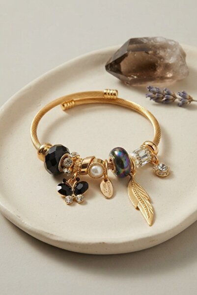 Inure Jewelry Black Butterfly Model Charm Bracelet