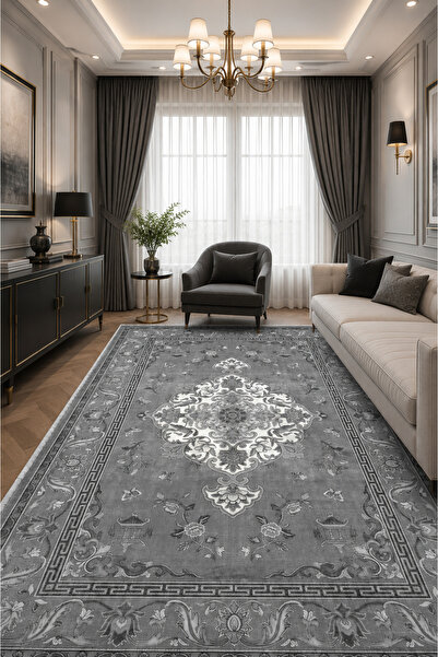 Fuly Consept Home Design Gri Antrasit Klasik Madalyon Desenli Dekoratif Salon...