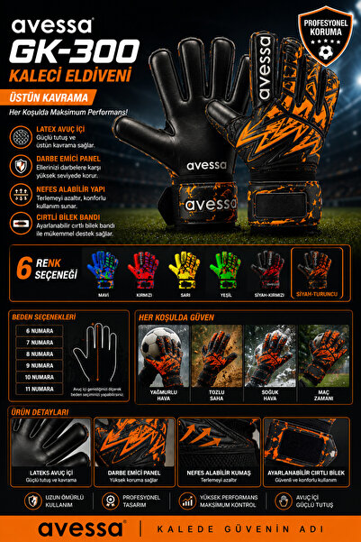 Tosima GK-300 Profesyonel Kaleci Eldiveni Latex Avuç İçi Futbol Kaleci Eldiveni 6-7-8-9-10-11 Numara 6 Renk Seçeneği