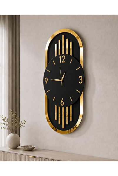 AA Shop 70cm Modern Oval Aynalı Pleksi Duvar Saati Sessiz Mekanizmalı Gold-Gr...