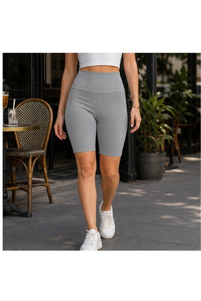 Fasıla Giyim Women's Gray High Waist Diver Fabric Above Knee Shorts Leggings ...