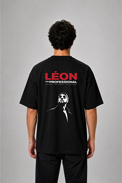 cesita Leonthe Professional Printed Oversize Cotton Black T-Shirt