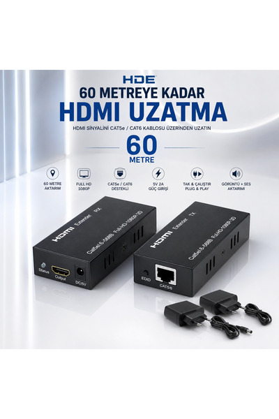 Concord Hde HDMI Extender 60 Meters Cat5/Cat6 Full Hd 1080P HDMI Extender wit...