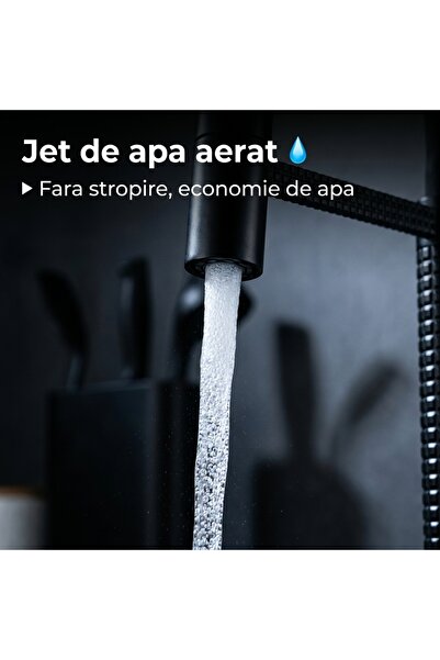 Elysar Baterie Bucatarie Profesionala cu Pipa Flexibila si Inalta, Elysar®,Design Modern Premium,Rotire 360 de Grade, Finisaj Negru