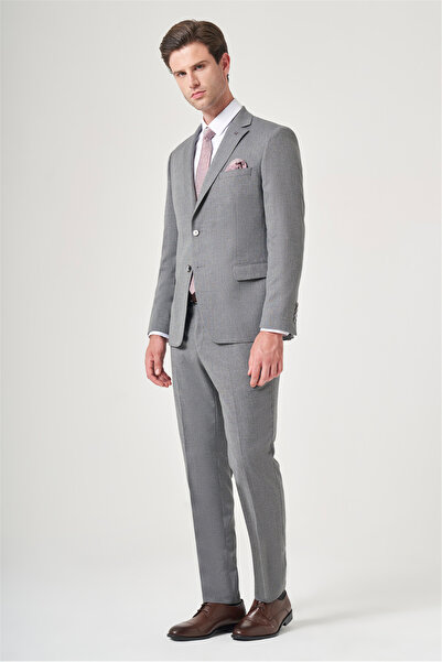 İmza Smoked Gray Mono Collar Striped 6 Drop Slim Fit Fully Lined Flexible Sui...