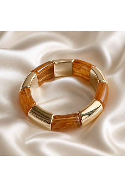 La'Bien Gold Color Resin Detailed Flexible Women's Bracelet – Modern Design A...