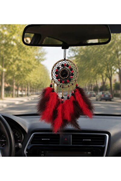 DecorDrive El Yapımı Kırmızı Düş Kapanı Oto Ayna Süsü Nazar Boncuklu Bohem Ar...