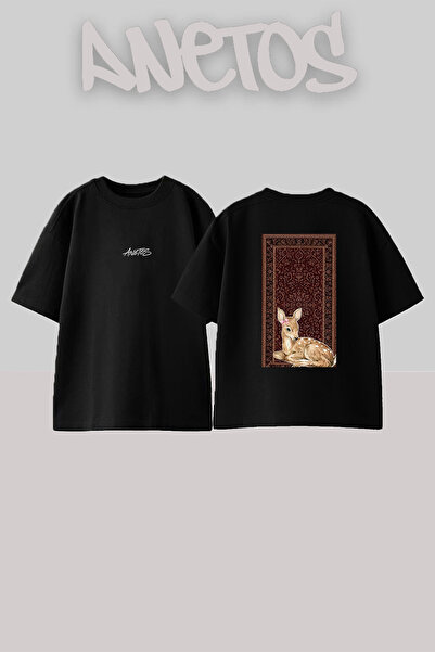 Anetos Μπλουζάκι Fawn Persian Design με στάμπα στην πλάτη, βαμβακερό, μαύρο, ...