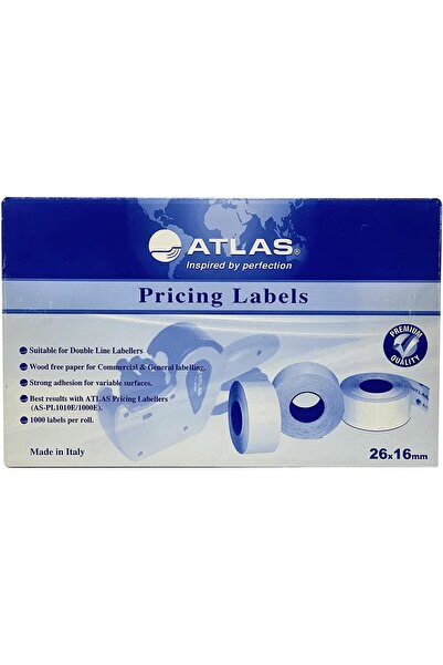 Atlas ملصقات أسعار بيضاء مطبوعة بخطين، علبة تحتوي على 36 (36,000) ملصقًا لآلة...