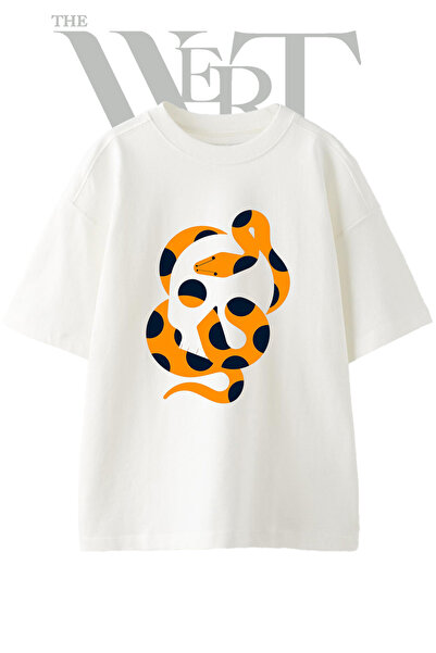 THEWERT Μπλουζάκι Unisex Λευκό Oversize με στάμπα Skull Snake Design