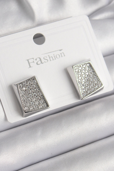 Mega Bazaar Brass Silver Color Zircon Stone Plate Model Women's Earrings