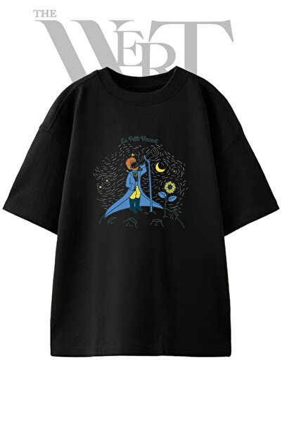 THEWERT Le Petit Vincent Design Printed Unisex Black Oversize T-Shirt