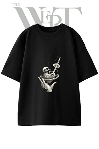 THEWERT Trafalgar Law Design Printed Unisex Black Oversize T-Shirt
