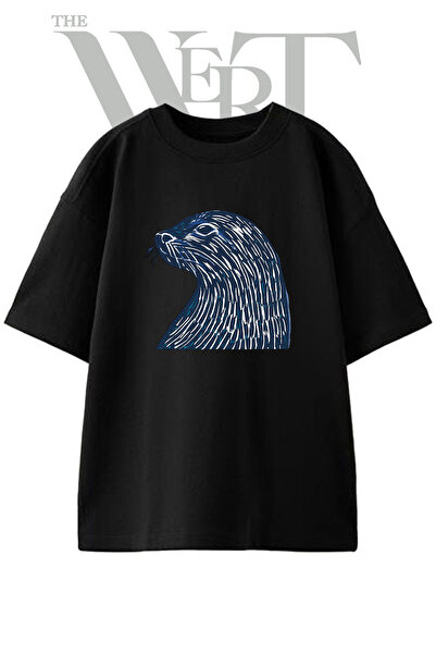 THEWERT Linotiskana majica sa dizajnom vidra, unisex, crna, velika veličina