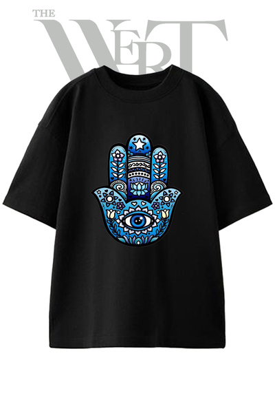 THEWERT Μπλουζάκι Hamsa Evil Eye με στάμπα Unisex σε μαύρο χρώμα oversize