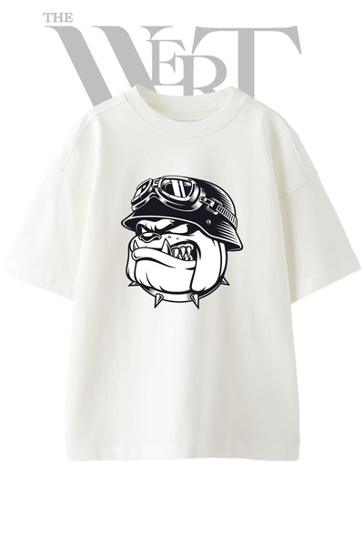 THEWERT Μπλουζάκι Biker Bulldog με στάμπα Unisex Λευκό Oversize