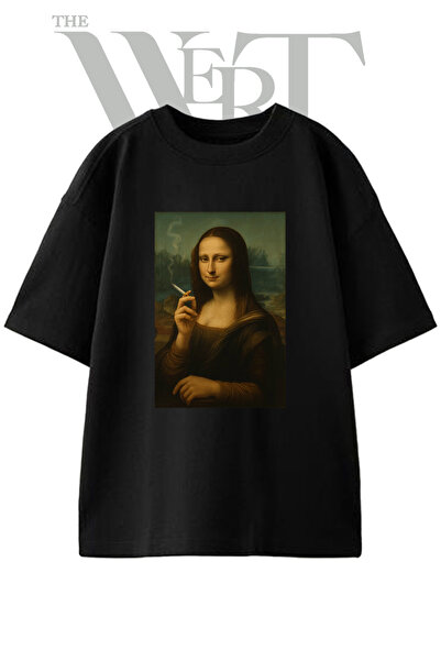 THEWERT Mona Lisa dizajn sa motivom pušenja, unisex crna majica prevelikog kroja